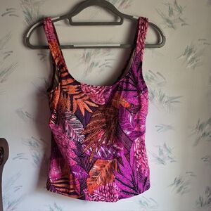 Maxine Of Hollywood Tropical Print Tankini Top Purple Orange Size 12